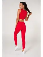 Toparlayıcı Çift Katlı Dikişsiz Yüksek Bel Fitilli Spor Tayt FormActive 1550 Kırmızı görsel 4
