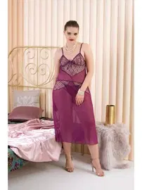 İzabel Transparan Büyük Beden Uzun Kadın Gecelik Takımı İzabel 5002