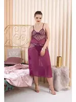 Transparan Büyük Beden Uzun Kadın Gecelik Takımı İzabel 5002 Mor