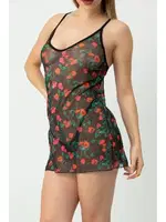 Transparan Çiçek Desenli Fantezi Kadın Gecelik SHE 1367 Siyah farklı açı