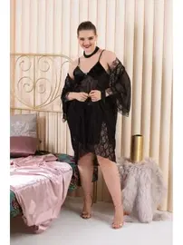 İzabel Transparan Dantelli 3lü Sabahlık Gecelik Takımı İzabel 6009 