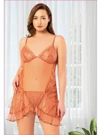 Miss Laris Transparan Dantelli Fırfırlı İnce Askılı Fantazi Gecelik Miss Laris 4406