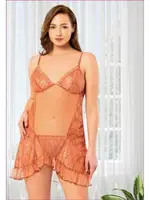 Transparan Dantelli Fırfırlı İnce Askılı Fantazi Gecelik Miss Laris 4406 Somon