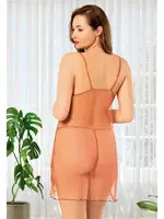Transparan Dantelli Fırfırlı İnce Askılı Fantazi Gecelik Miss Laris 4406 Somon detay görünüm