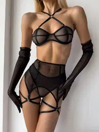 SHE Transparan Siyah Kadın Fantezi Jartiyer Takım SHE 2124