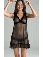 Transparan Fırfırlı Dantel Fantazi Gecelik Venlisa V2200 Siyah farklı açı