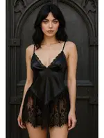 Tül Dantel Etekli Fantezi Kadın Gecelik Siyah NightLight 3786 Siyah
