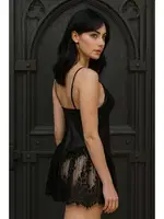 Tül Dantel Etekli Fantezi Kadın Gecelik Siyah NightLight 3786 Siyah detay görünüm