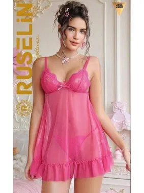 Ruselin Tül Dantel Pembe Seksi Kadın Gecelik Ruselin 2205 - Alternatif Görünüm