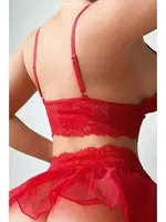 Tül Etekli Kırmızı Bralet Erotik Jartiyer Takım Ruselin 2199 Kırmızı detay görünüm