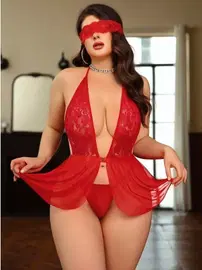 Jesica Bella Tül Kırmızı Dantel Göz Bantlı Fantazi Gecelik Jesica Bella JB-15039