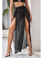 Tül Pareo Etek Plaj Elbisesi Siyah Angelsin MS 4405 Siyah görsel 4