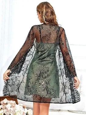 Pink Night Tül Sabahlık Dantelli Saten Gecelik Takım Pink Night 1532 - Alternatif Görünüm