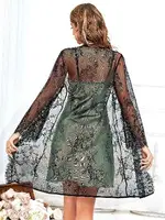 Tül Sabahlık Dantelli Saten Gecelik Takım Pink Night 1532 Yeşil detay görünüm