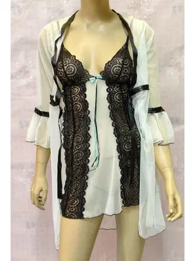 missisX Tül Sabahlıklı Dantelli Mint Yeşil Siyah Kadın Fantezi Gecelik Takımı Asimod MissisX 4072 - Alternatif Görünüm