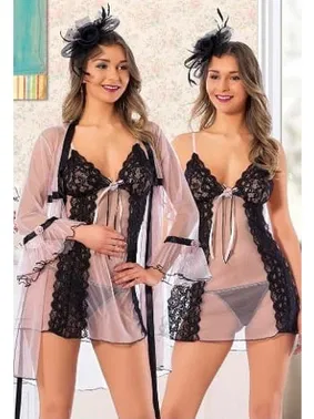 missisX Tül Sabahlıklı Dantelli Mint Yeşil Siyah Kadın Fantezi Gecelik Takımı Asimod MissisX 4072