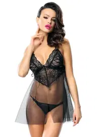 Loomerie Tül Siyah Dantel Detaylı Fantezi Gecelik Loomerie 526