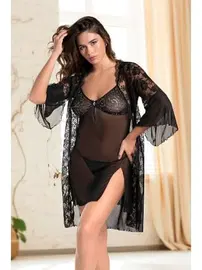 Real Passione Tül Siyah Sabahlıklı Erotik Gecelik Real Passione 8102