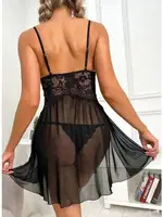 Tül Siyah Transparan Dantel İşlemeli Kadın Siyah Fantezi Gecelik Loomerie 527 Siyah farklı açı