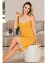 Turuncu Viskon Dantelli İp Askılı Midi Kadın Tunik Gecelik  Lady 5510