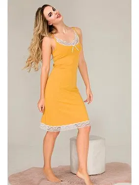 Lady Turuncu Viskon Dantelli İp Askılı Midi Kadın Tunik Gecelik  Lady 5510 - Alternatif Görünüm