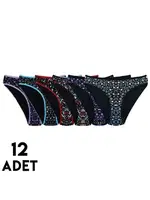 Çiçekli Amore Kadın Bikini Külot 12'li Tutku 0596 Asorti farklı açı