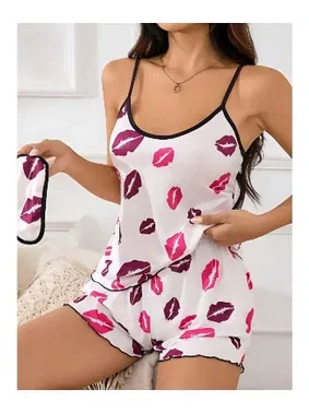 missisX Uyku Bantlı Öpücük Desenli Askılı Şor Takım missisX 3038