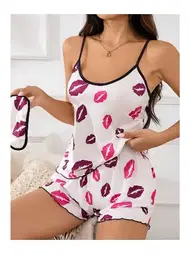 missisX Uyku Bantlı Öpücük Desenli Askılı Şor Takım missisX 3038