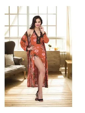 İzabel Uzun Çiçekli 2li Gecelik Sabahlık Takımı İzabel US-6006