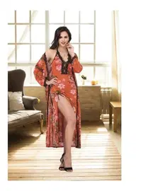 İzabel Uzun Çiçekli 2li Gecelik Sabahlık Takımı İzabel US-6006