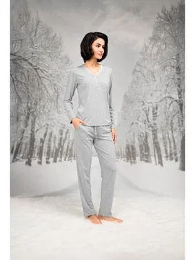 Doreanse Uzun Kollu Dantel V Yaka Kadın Pijama Takım Doreanse 26K4105