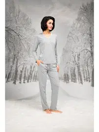 Doreanse Uzun Kollu Dantel V Yaka Kadın Pijama Takım Doreanse 26K4105