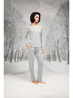 Uzun Kollu Dantel V Yaka Kadın Pijama Takım Doreanse 26K4105 Gri