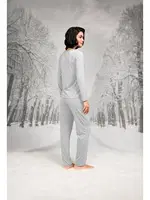 Uzun Kollu Dantel V Yaka Kadın Pijama Takım Doreanse 26K4105 Gri detay görünüm