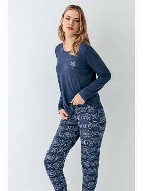 Arnetta Uzun Kollu Desenli Mavi Kadın Pijama Takımı Arnetta 3400-S - Alternatif Görünüm
