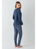 Uzun Kollu Desenli Mavi Kadın Pijama Takımı Arnetta 3400-S Mavi görsel 4