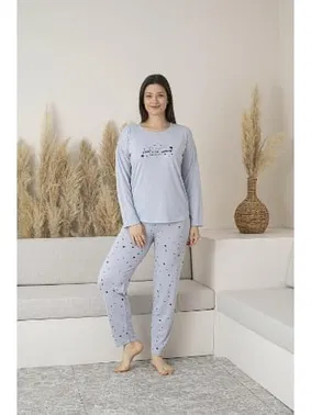 Estiva Uzun Kollu Kalp Desenli Yazlık Viskon Kadın Pijama Takımı Estiva 25112