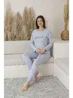 Uzun Kollu Kalp Desenli Yazlık Viskon Kadın Pijama Takımı Estiva 25112 Mavi görsel 4