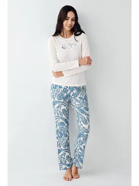 Pierre Cardin Uzun Kollu Önü Yazılı Cepli Desenli Kadın Pijama Takımı Pierre Cardin PC9074-S - Alternatif Görünüm