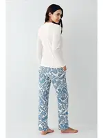 Uzun Kollu Önü Yazılı Cepli Desenli Kadın Pijama Takımı Pierre Cardin PC9074-S Krem görsel 4