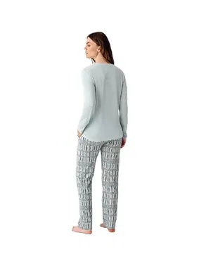 Arnetta Uzun Kollu Önü Yazılı Cepli Yuvarlak Yaka Kadın Pijama Takımı Arnetta AR3405-S - Alternatif Görünüm