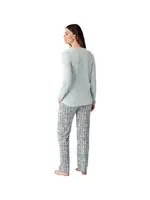 Uzun Kollu Önü Yazılı Cepli Yuvarlak Yaka Kadın Pijama Takımı Arnetta AR3405-S Yeşil detay görünüm