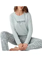 Uzun Kollu Önü Yazılı Cepli Yuvarlak Yaka Kadın Pijama Takımı Arnetta AR3405-S Yeşil farklı açı