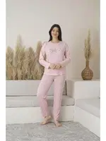 Uzun Kollu Puantiyeli Viskon Yazlık Kadın Pijama Takımı Estiva 25110 Pembe