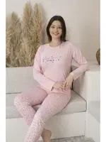 Uzun Kollu Puantiyeli Viskon Yazlık Kadın Pijama Takımı Estiva 25110 Pembe detay görünüm