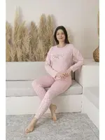 Uzun Kollu Puantiyeli Viskon Yazlık Kadın Pijama Takımı Estiva 25110 Pembe görsel 4