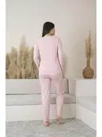 Uzun Kollu Puantiyeli Viskon Yazlık Kadın Pijama Takımı Estiva 25110 Pembe görsel 5
