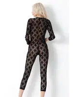 Uzun Kollu Transparan Dantel Dekolteli Siyah Fantezi Tulum SHE 2116 Siyah görsel 8