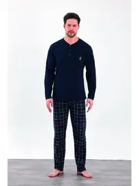 Estiva Uzun Kollu Yazlık Kareli Düğmeli Penye Erkek Pijama Takımı Estiva 25288