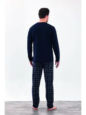 Estiva Uzun Kollu Yazlık Kareli Düğmeli Penye Erkek Pijama Takımı Estiva 25288 - Alternatif Görünüm